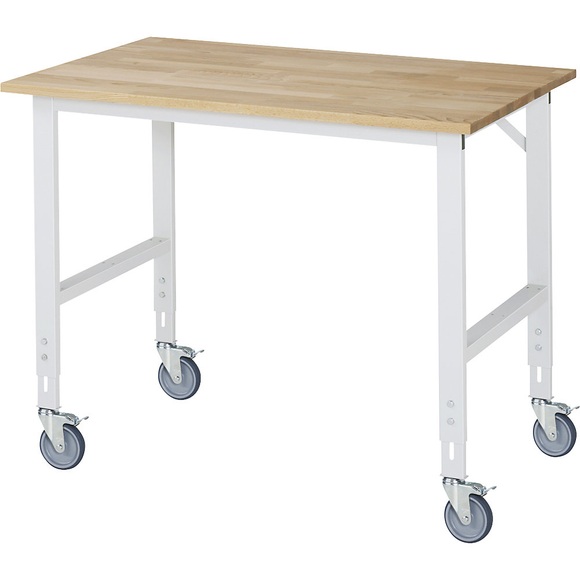 RAU Fahrbarer Arbeitstisch, Gestell 60 x 30 mm, Platten-BxT 1250 x 800 mm, Buche-Massivholzplatte