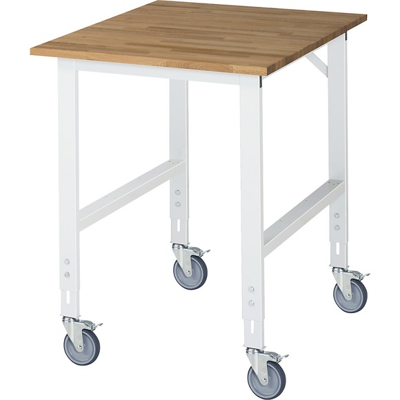 RAU Fahrbarer Arbeitstisch, Gestell 60 x 30 mm, Platten-BxT 750 x 1000 mm, Buche-Massivholzplatte