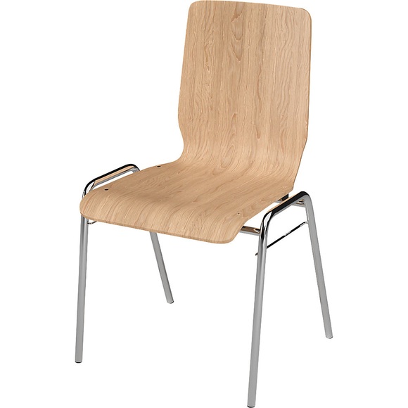 Holz-Schalenstuhl mit durchgehender Schale Gestell verchromt, VE 4 Stk Holz Buche natur