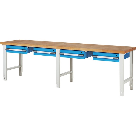 eurokraft pro Werkbank, Baukastensystem Serie 7, 4 Hängeschubladen, BxT 3000 x 700 mm