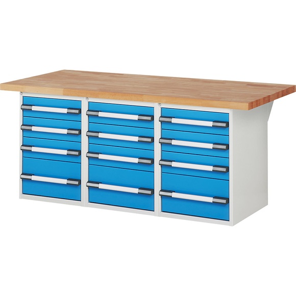 eurokraft pro Werkbank, Baukastensystem Serie 7, 12 Schubladen, BxT 2000 x 900 mm