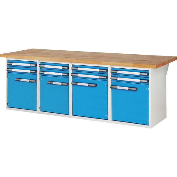 EUROKRAFTpro Werkbank, Baukastensystem, 8 Schubladen, 4 Türen, BxT 2500 x 900 mm