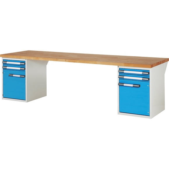 EUROKRAFTpro Werkbank, Baukastensystem, 4 Schubladen, 2 Türen, BxT 3000 x 900 mm