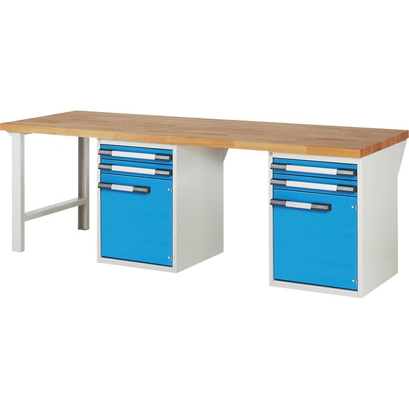 EUROKRAFTpro Werkbank, Baukastensystem, 4 Schubladen, 2 Türen, extrabreit, BxT 2500 x 900 mm