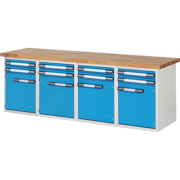 EUROKRAFTpro Werkbank, Baukastensystem, 8 Schubladen, 4 Türen, BxT 2500 x 700 mm