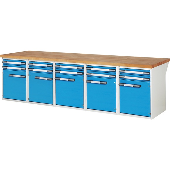 EUROKRAFTpro Werkbank, Baukastensystem, 10 Schubladen, 5 Türen, Tiefe 900 mm, Breite 3000 mm