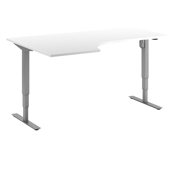 Eckschreibtisch Atlanta, elektrische Höhenverstellung, links, BxT 1800 x 1200 mm, weiß/silber