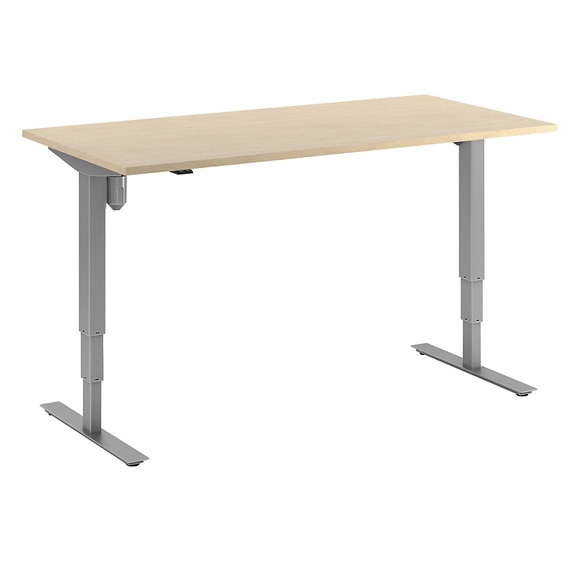 Schreibtisch Atlanta, elektrische Höhenverstellung, gerade, BxT 1600 x 800 mm, Birke/silber