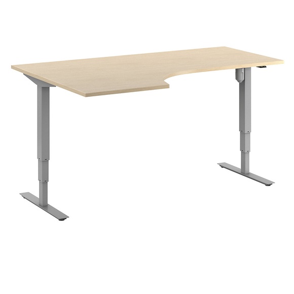 Eckschreibtisch Atlanta, elektrische Höhenverstellung, links, BxT 1800 x 1200 mm, Birke/silber
