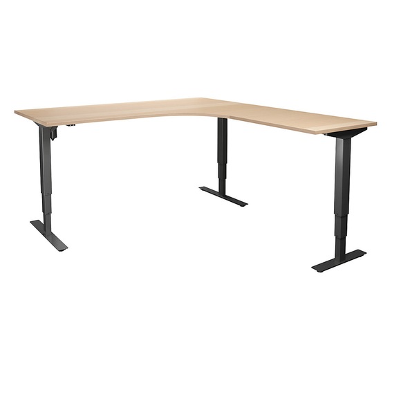 Eckschreibtisch Atlanta, elektrische Höhenverstellung, rechts, BxT 1800 x 2000 mm, Buche/schwarz