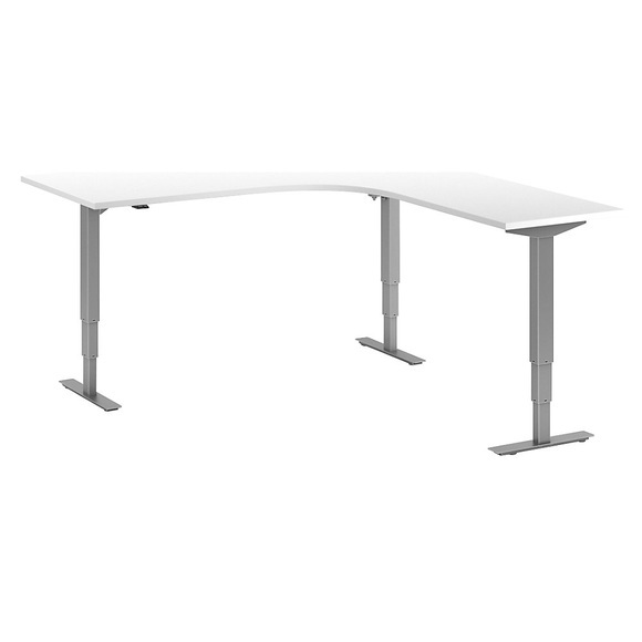 Eckschreibtisch Atlanta, elektrische Höhenverstellung, rechts, BxT 1800 x 2000 mm, weiß/silber