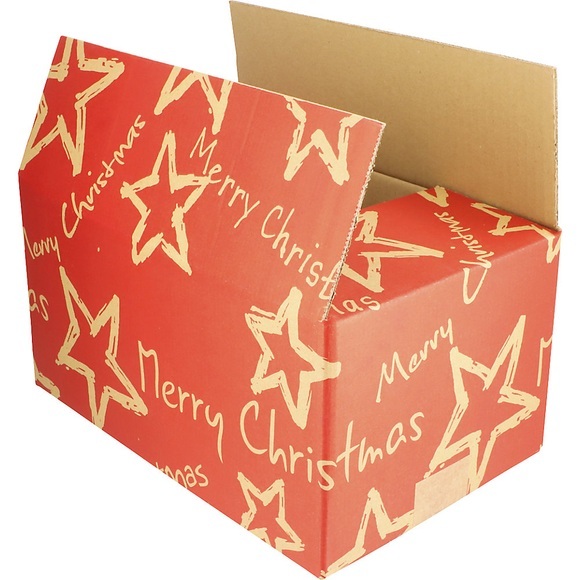 Versandkarton Christmas Stars terra, rot, VE 15 Stk, LxBxH 390 x 290 x 200 mm