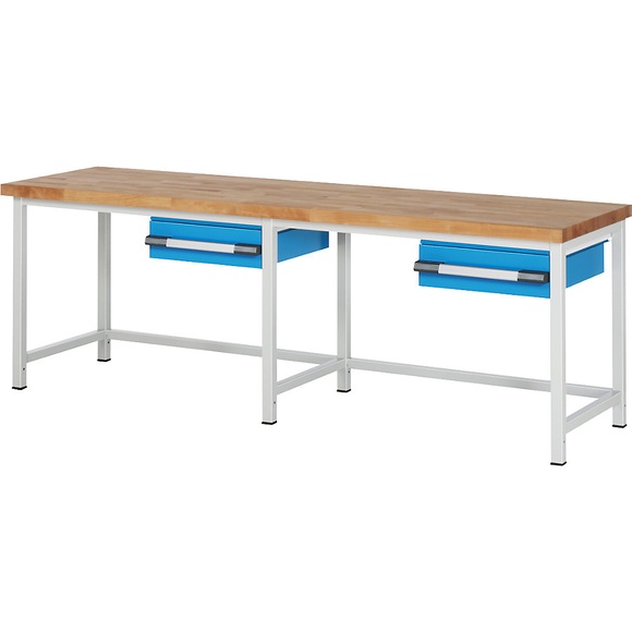 eurokraft pro Werkbank, Gestellbauweise, 1 Schublade 150 mm, BxT 2500 x 700 mm