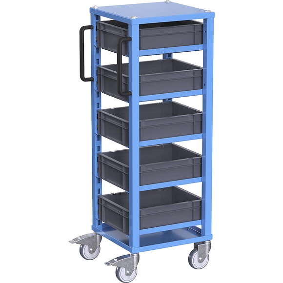 eurokraft pro Euro-Transportwagen CustomLine, für Behälter-LxB 400 x 300 mm, blau, mit 5 Kästen, 120 mm hoch