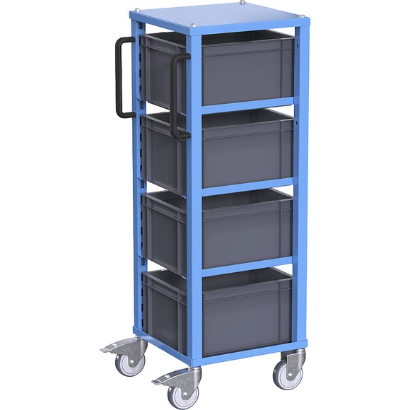 eurokraft pro Euro-Transportwagen CustomLine, für Behälter-LxB 400 x 300 mm, blau, mit 4 Kästen, 210 mm hoch