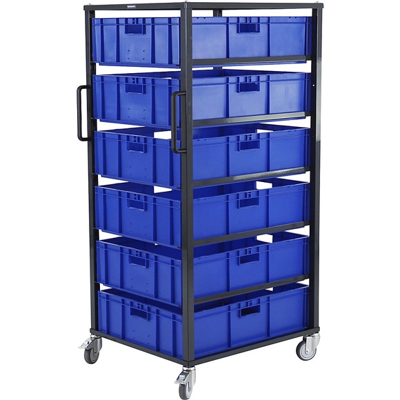 eurokraft pro Euro-Transportwagen CustomLine, für Behälter-LxB 800 x 600 mm, grau, mit 6 Kästen, 210 mm hoch