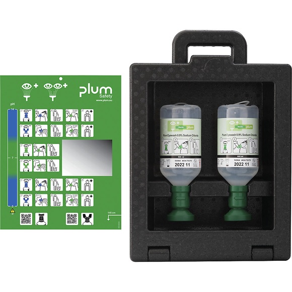 PLUM 4923 Augenspülwandbox mit 1 x 500 ml pH Neutral Duo und 1 x 1.000 ml Augenspülflasche Duo 1 Set