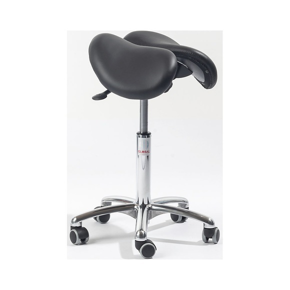 Sattelstuhl mit geteilter Sitzfläche, Sitzhöhe 610 - 870 mm, Leder, alusilber