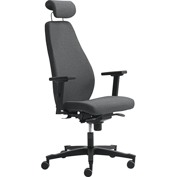 Bürodrehstuhl, Synchronmechanik, mit Armlehnen und Kopfstütze, grau