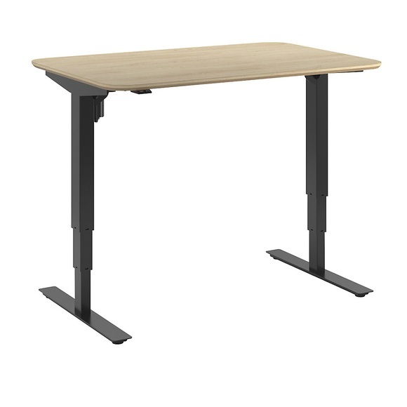 Schreibtisch Atlanta Trend, elektrisch höhenverstellbar, gerade, abgerundete Ecken, BxT 1200 x 800 mm, Eiche/schwarz