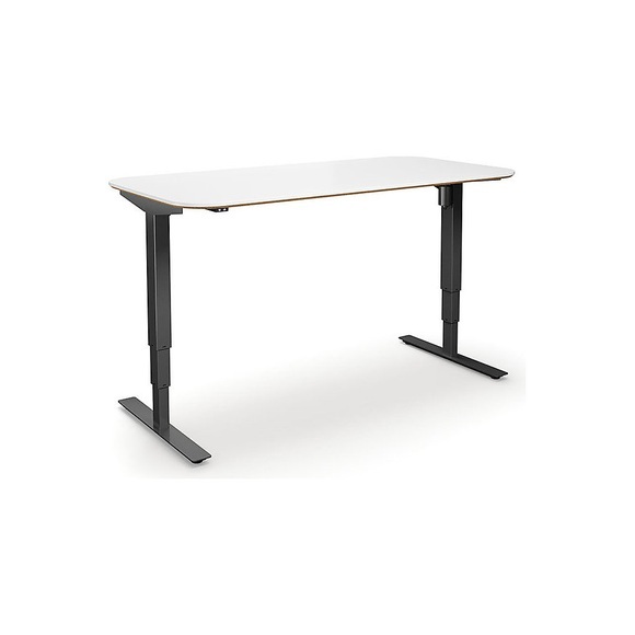 Schreibtisch Atlanta Trend, elektrisch höhenverstellbar, gerade, abgerundete Ecken, BxT 1400 x 800 mm, weiß/schwarz