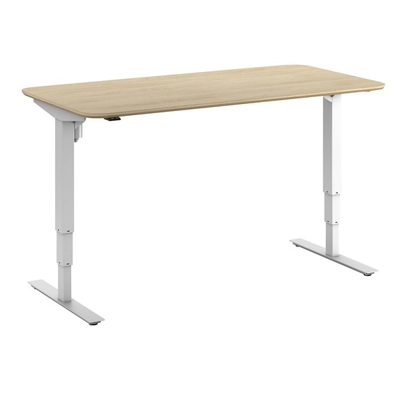 Schreibtisch Atlanta Trend, elektrisch höhenverstellbar, gerade, abgerundete Ecken, BxT 1600 x 800 mm, Eiche/weiß