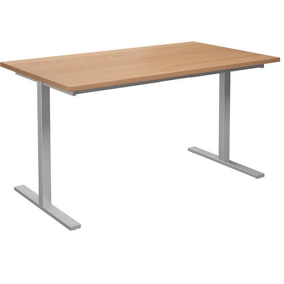 Mehrzwecktisch DUO-T, gerade Platte, BxT 1400 x 800 mm, Buche, silber
