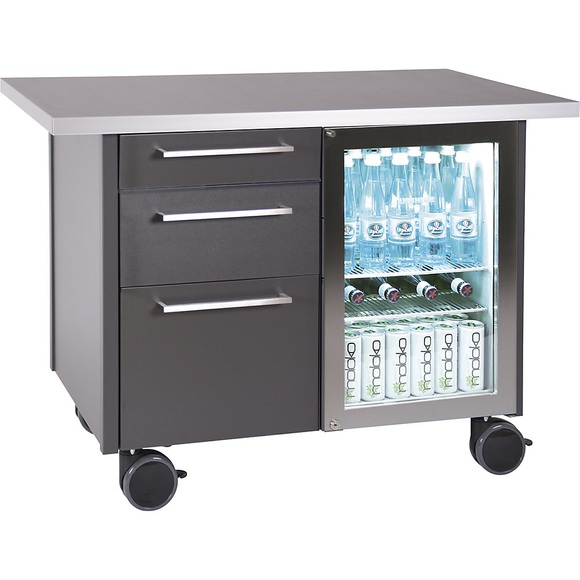 Service- und Kaffeestation, mit 1 Kühlschrank und 3 Schubladen, LxBxH 1250 x 740 x 900 mm