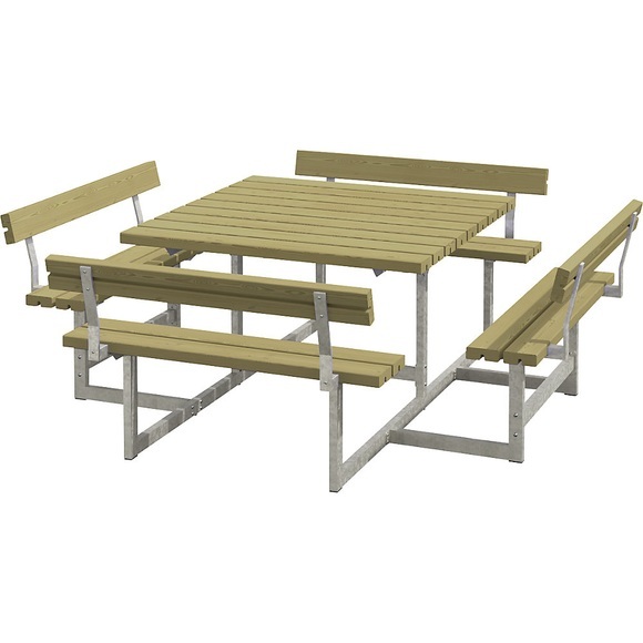 Gruppensitzbank für 8 Personen, LxT 2240 x 2240 mm, mit 4 Rückenlehnen, natur