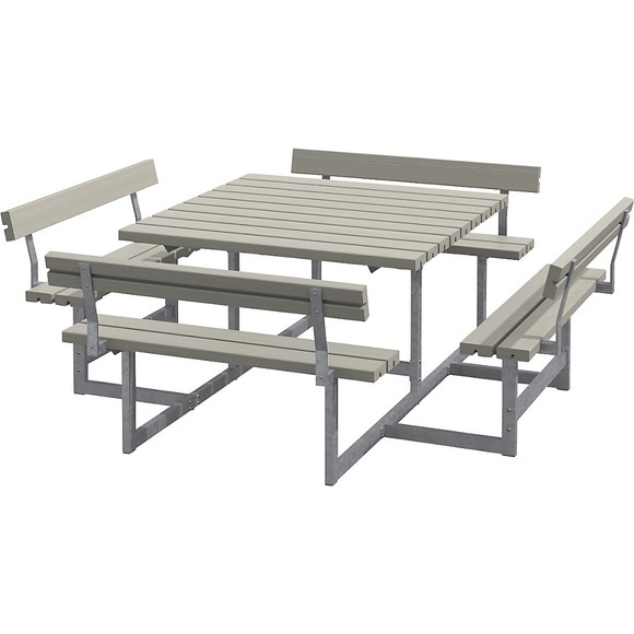 Gruppensitzbank für 8 Personen, LxT 2240 x 2240 mm, mit 4 Rückenlehnen, graubraun