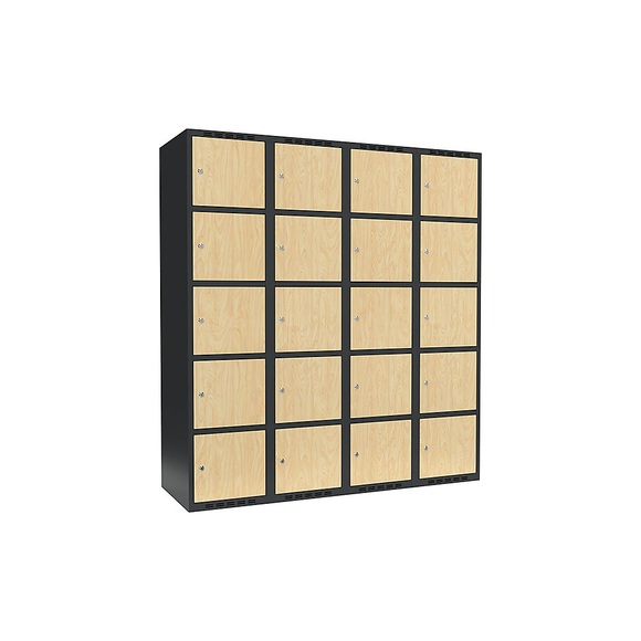 Schließfachschrank Fydor, 5 Fächer, grau / Birke, B 1200 mm, 4 Abteile, flache Dachform, Zylinderschloss
