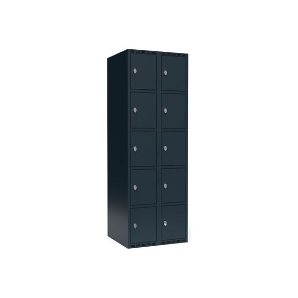 Schließfachschrank Fydor, 5 Fächer, grau, B 600 mm, 2 Abteile, flache Dachform, Vorhängeschloss