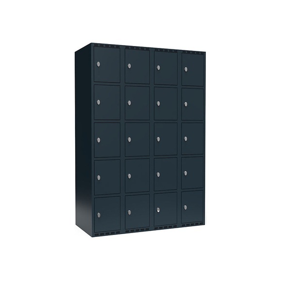 Schließfachschrank Fydor, 5 Fächer, grau, B 1200 mm, 4 Abteile, flache Dachform, Vorhängeschloss