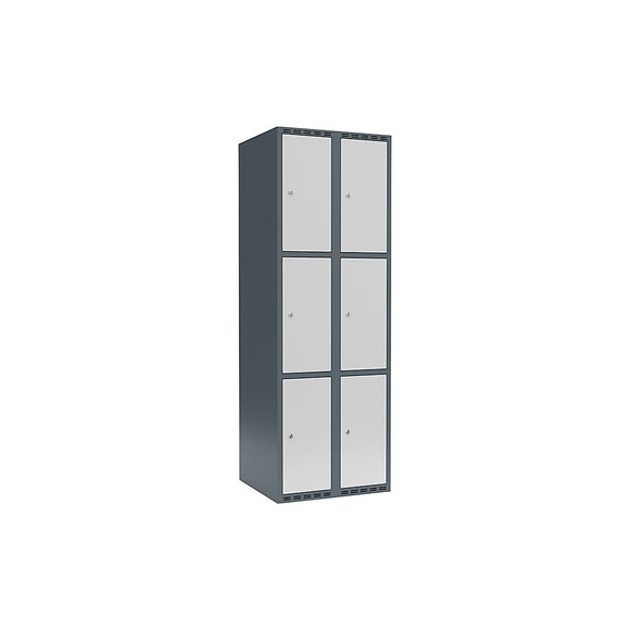 Schließfachschrank Fydor, 3 Fächer, blaugrau / lichtgrau, B 600 mm, 2 Abteile, flache Dachform, Zylinderschloss
