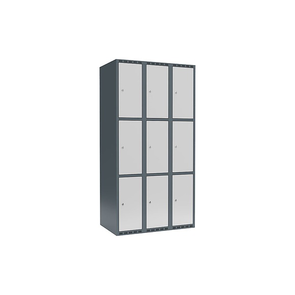 Schließfachschrank Fydor, 3 Fächer, blaugrau / lichtgrau, B 900 mm, 3 Abteile, flache Dachform, Zylinderschloss