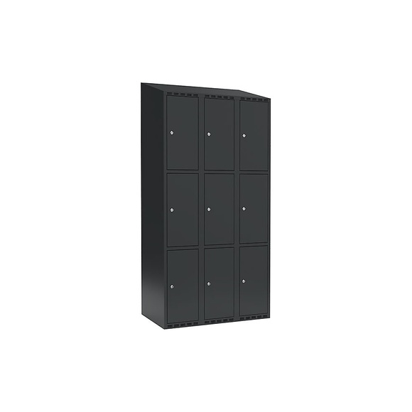 Schließfachschrank Fydor, 3 Fächer, grau, B 900 mm, 3 Abteile, schräge Dachform, Zylinderschloss