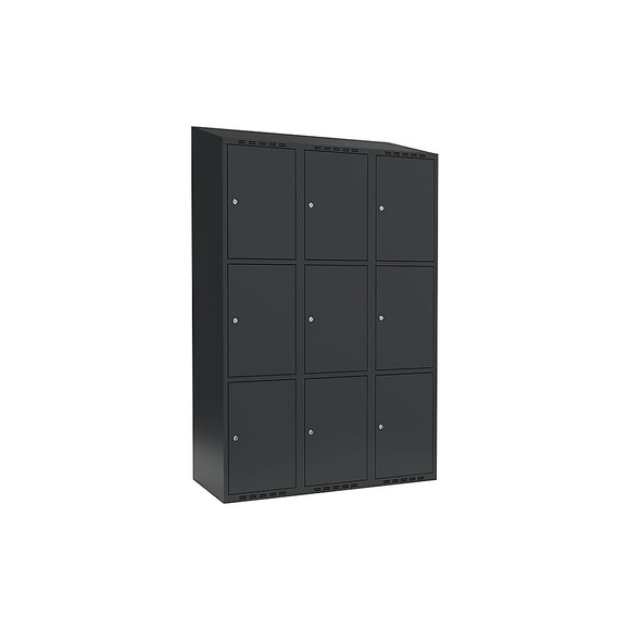 Schließfachschrank Fydor, 3 Fächer, grau, B 1200 mm, 3 Abteile, schräge Dachform, Zylinderschloss
