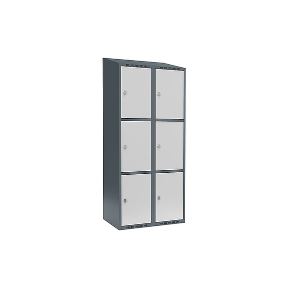 Schließfachschrank Fydor, 3 Fächer, blaugrau / lichtgrau, B 800 mm, 2 Abteile, schräge Dachform, Vorhängeschloss