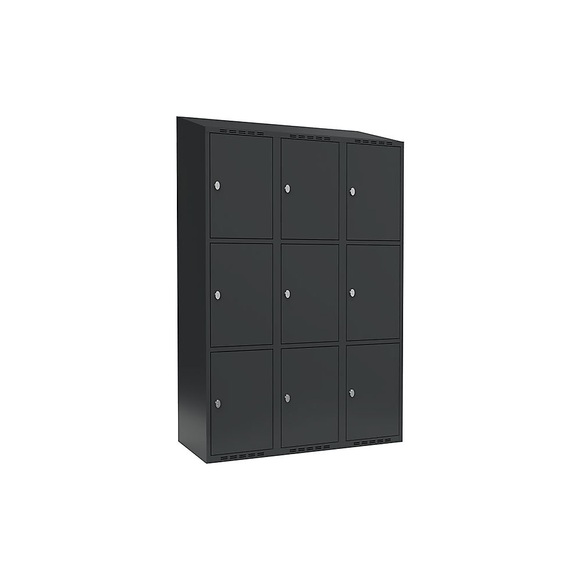 Schließfachschrank Fydor, 3 Fächer, grau, B 1200 mm, 3 Abteile, schräge Dachform, Vorhängeschloss