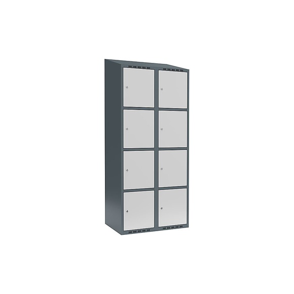 Schließfachschrank Fydor, 4 Fächer, blaugrau / lichtgrau, B 800 mm, 2 Abteile, schräge Dachform, Zylinderschloss