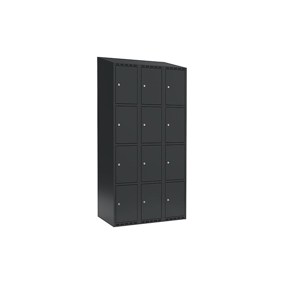 Schließfachschrank Fydor, 4 Fächer, grau, B 900 mm, 3 Abteile, schräge Dachform, Zylinderschloss
