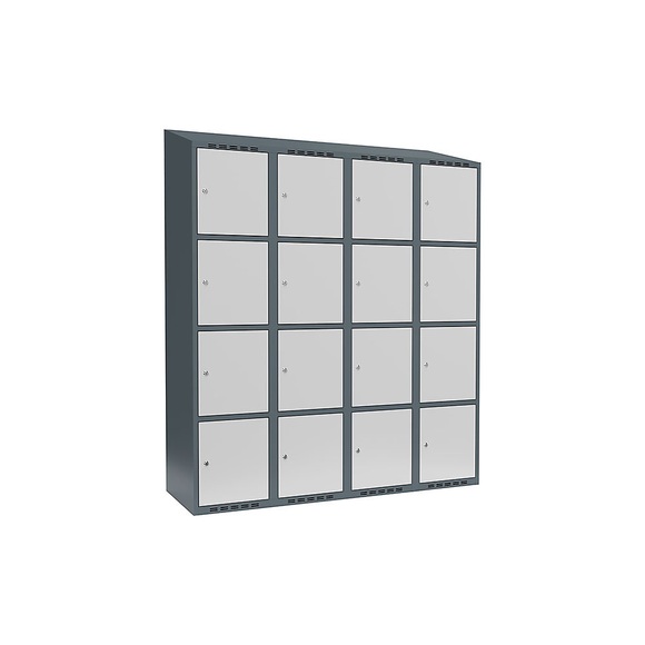 Schließfachschrank Fydor, 4 Fächer, blaugrau / lichtgrau, B 1200 mm, 4 Abteile, schräge Dachform, Zylinderschloss