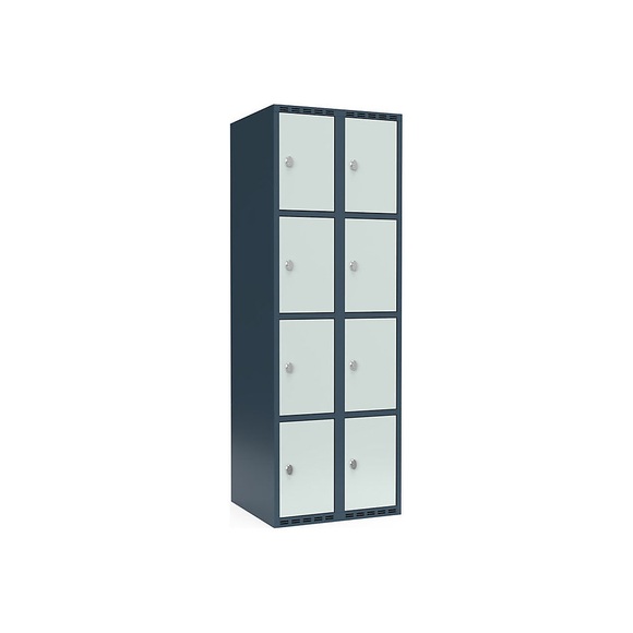Schließfachschrank Fydor, 4 Fächer, blaugrau / lichtgrau, B 600 mm, 2 Abteile, flache Dachform, Vorhängeschloss