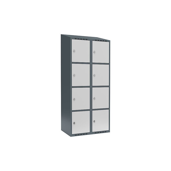 Schließfachschrank Fydor, 4 Fächer, blaugrau / lichtgrau, B 800 mm, 2 Abteile, schräge Dachform, Vorhängeschloss