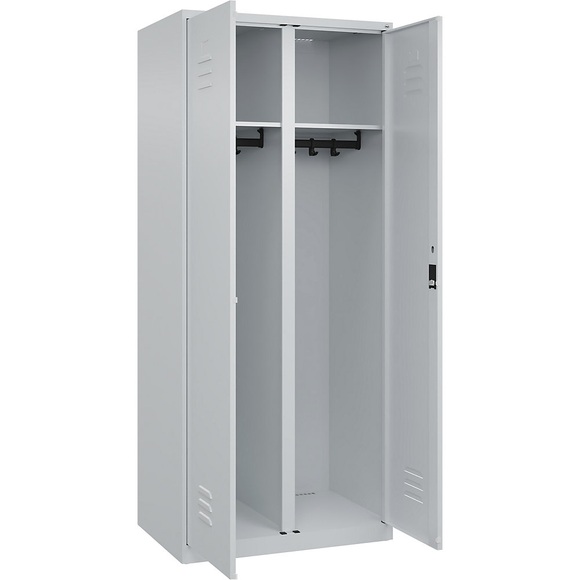C+P Schwarz-Weiß-Spind Classic PLUS, 1 Abteil, lichtgrau, HxB 1850 x 800 mm, mit Bodengleitern, Zylinderschloss