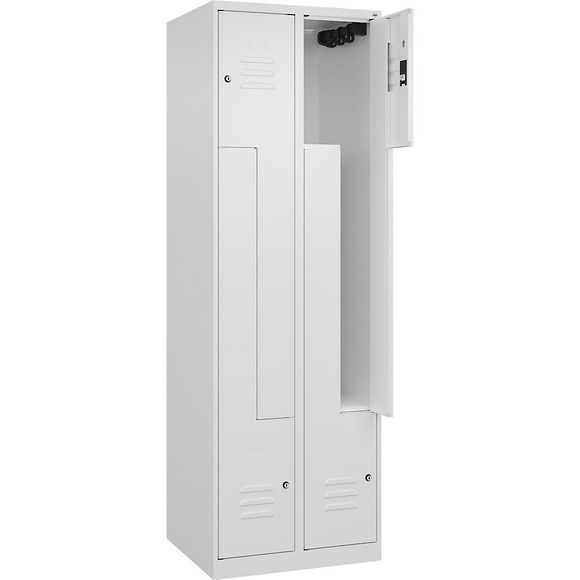 C+P Z-Spind Classic PLUS, 2 Abteile, verkehrsweiß, B 600 mm, mit Bodengleitern, Zylinderschloss