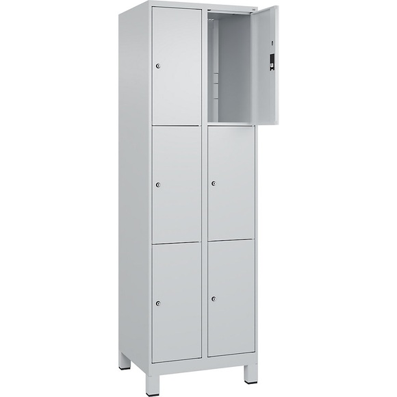 C+P Schließfachschrank Classic PLUS, 2 Abteile, lichtgrau, B 600 mm, 6 Fächer, mit Füßen