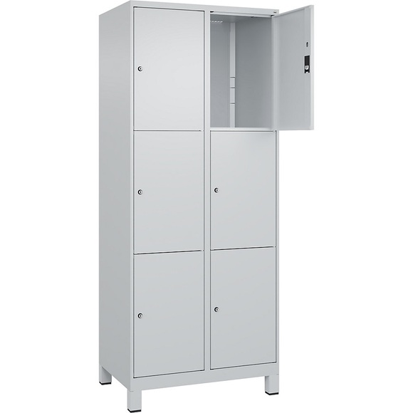 C+P Schließfachschrank Classic PLUS, 2 Abteile, lichtgrau, B 800 mm, 6 Fächer, mit Füßen