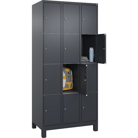 C+P Schließfachschrank Classic PLUS, 3 Abteile, grau, B 900 mm, 12 Fächer, mit Füßen