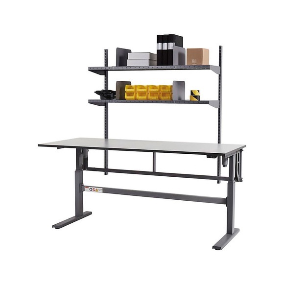 eurokraft pro Arbeitstisch, elektrisch höhenverstellbar, mit 2 Etagenböden, Breite 1600 mm